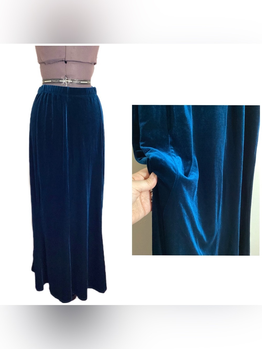 Vtg Whimsigoth Teal Velvet Maxi Skirt Size XS/S